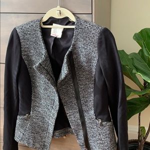 REBECCA TAYLOR Wool Tweed Lamb Moto Jacket/Blazer